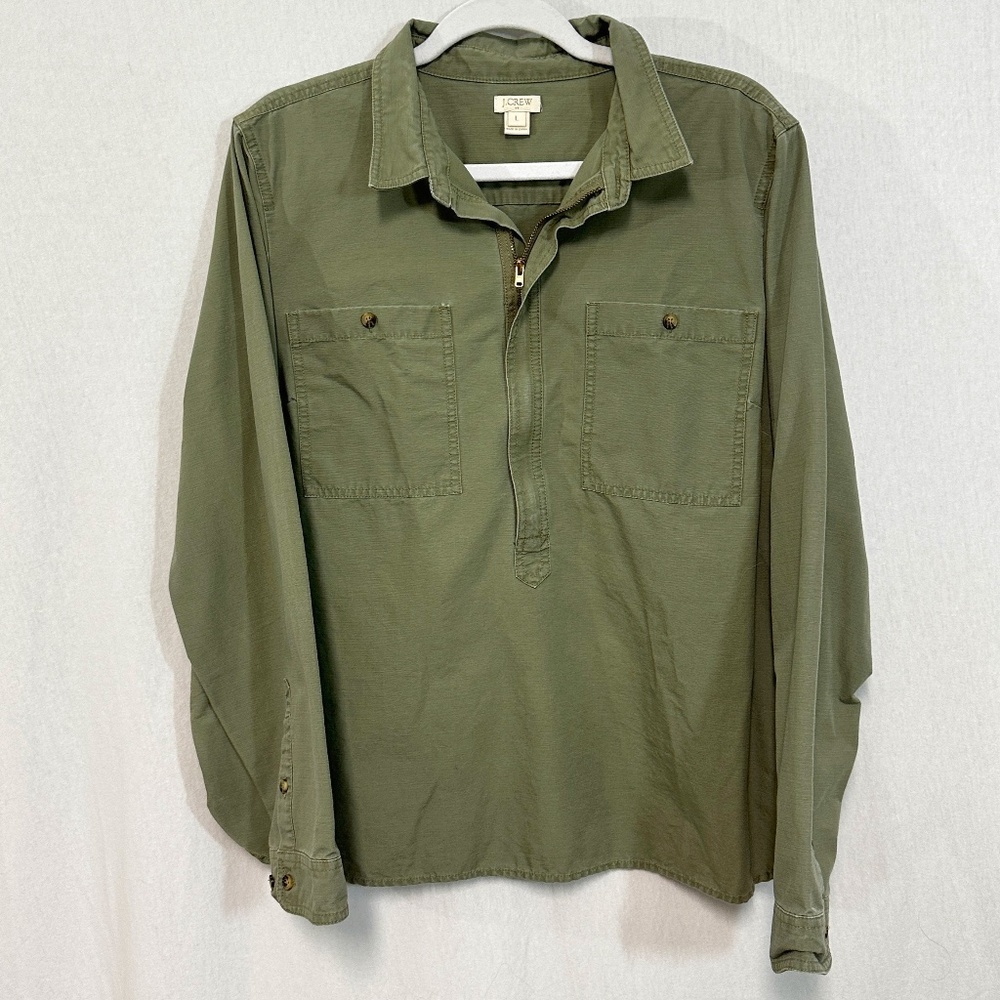 J Crew Olive Green Cargo 1/2 Zip Front Tunic Shirt Women's Size Large